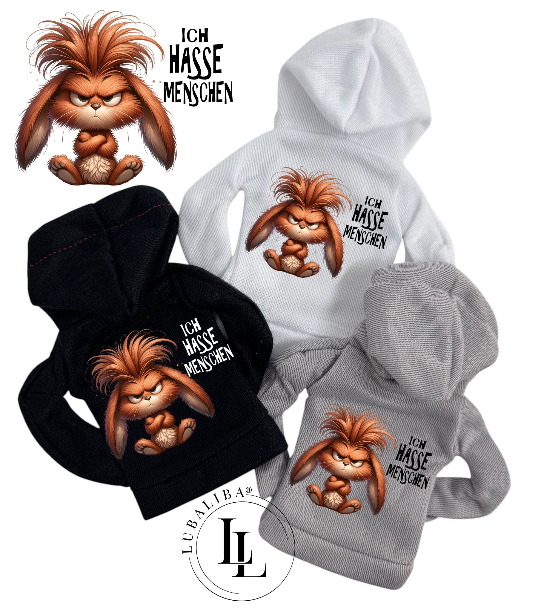 Mini Hoodie " Ich Hasse Menschen " Hoppelmann der Hase Motiv: TAV